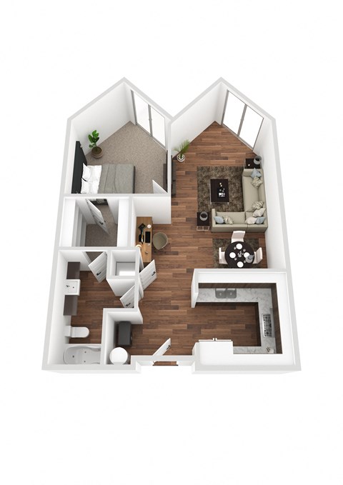 a floor plan of a one bedroom apartment at Shoreline Village.at Shoreline Village, Richland, WA 99352